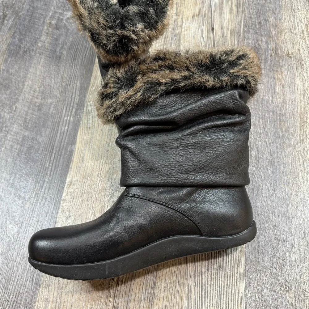 Earth Womens Shannon Black Leather Faux Fur Ankle Boots Size 6.5B Comfort Winter